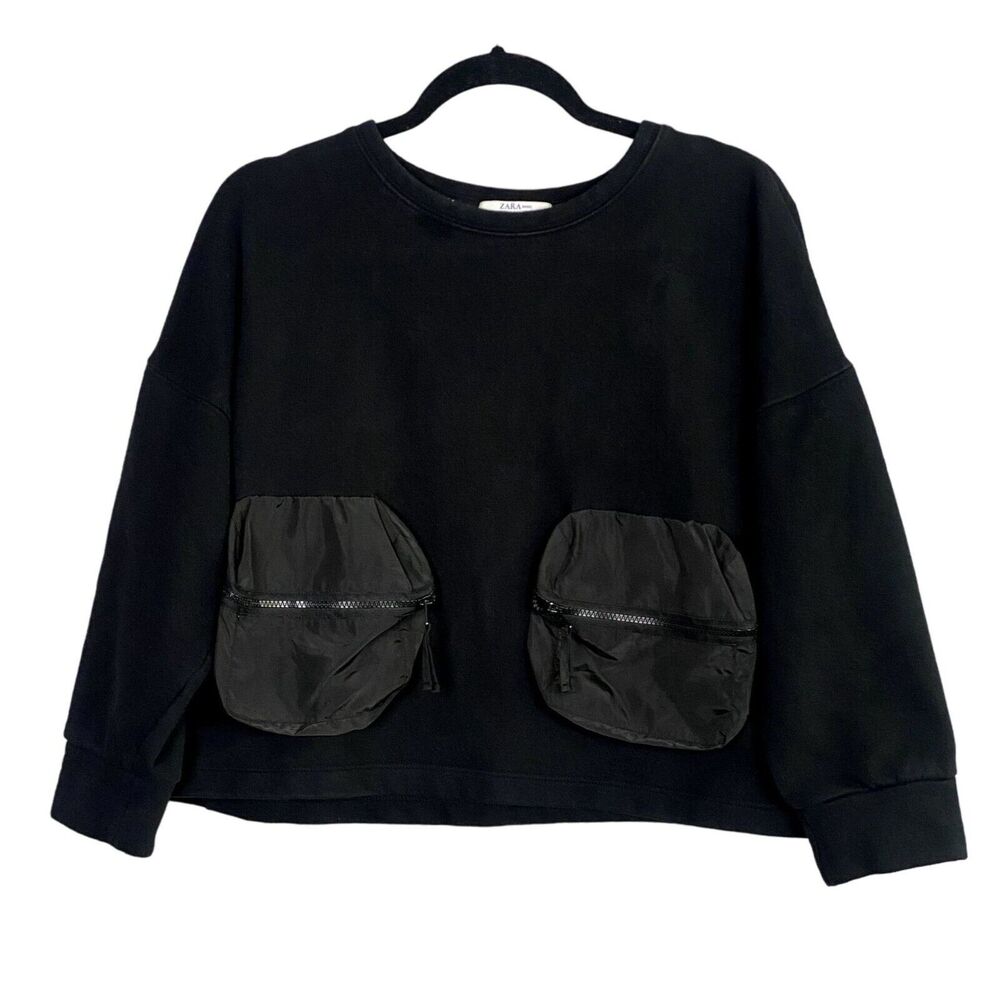 Zara Basic Long Sleeve Oversized 2 Zipper Fanny Pack Crew Neck Sweater S Black